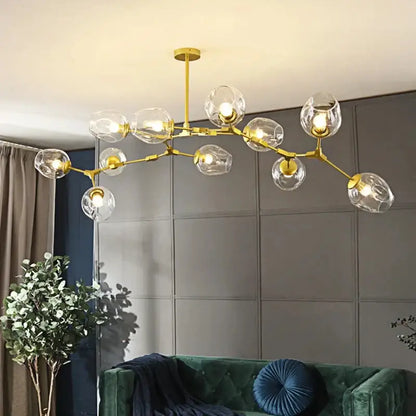 Nordic Amber Glass Chandelier with gold brass arms and multiple glass globes on Tampa Home & Garden Store