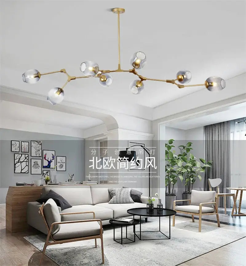 Nordic Amber Glass Chandelier by Decorbites with brass arms and glass globes on Tampa Home & Garden Store