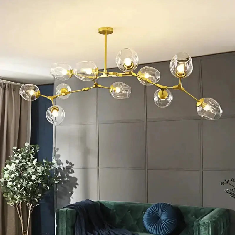 Chandelier modern clear bulbous glass with LED lighting, gold finish Decorbites dining light on Tampa Home & Garden Store