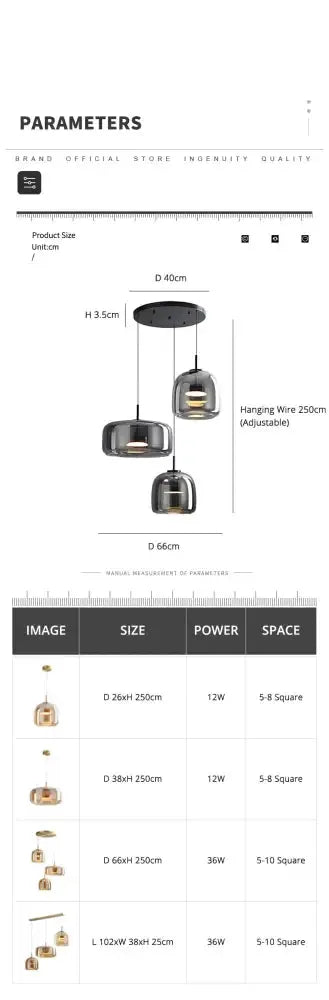 Amber Nordic Glass Pendant Lamp for Kitchen