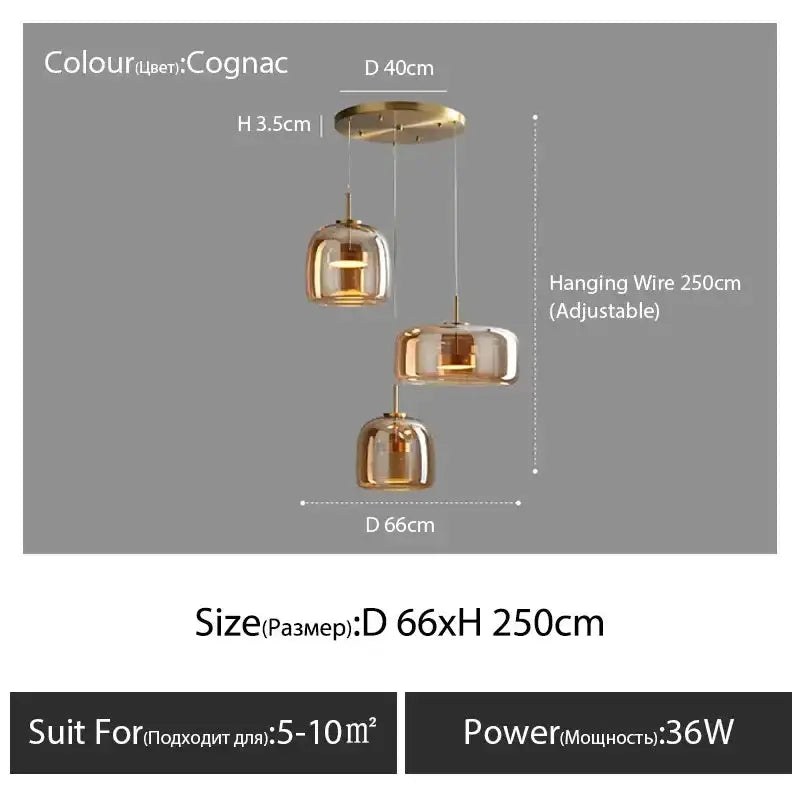 Amber Nordic Glass Pendant Lamp for Kitchen