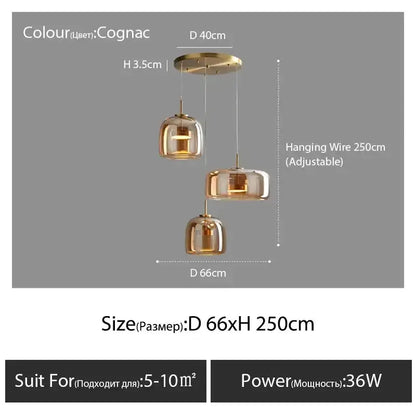 Amber Nordic Glass Pendant Lamp for Kitchen