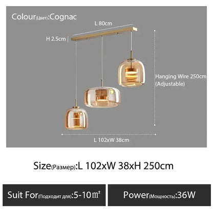 Amber Nordic Glass Pendant Lamp for Kitchen