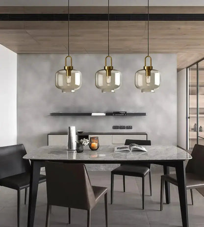 Modern smoked glass and brass pendant light set, 3-pack for kitchen/dining, Decorbites on Tampa Home & Garden Store
