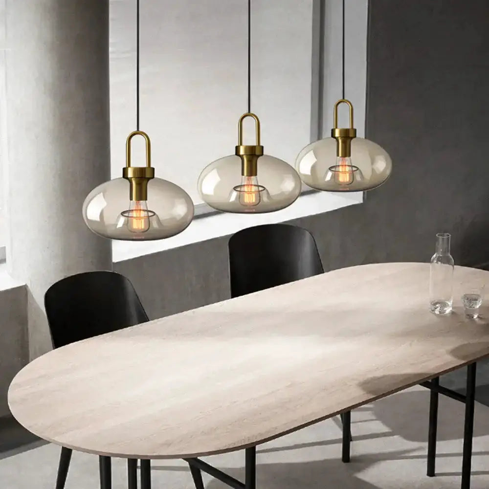 Pendant light set Decorbites with modern smoked glass and brass, 3 for kitchen dining on Tampa Home & Garden Store