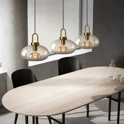 Pendant light set Decorbites with modern smoked glass and brass, 3 for kitchen dining on Tampa Home & Garden Store