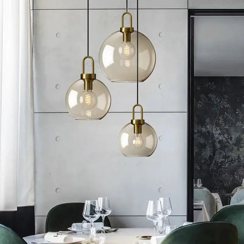 Pendant lights set: three modern smoked glass and brass fixtures for kitchen by Decorbites on Tampa Home & Garden Store