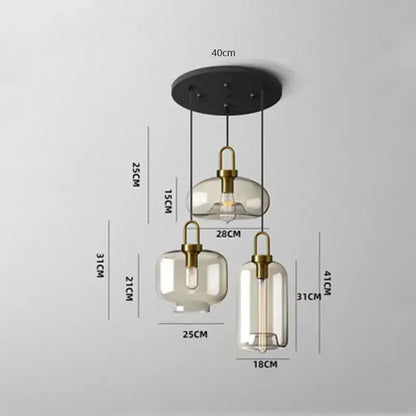 Modern smoked glass and brass pendant light set by Decorbites with 3 shades for kitchen on Tampa Home & Garden Store