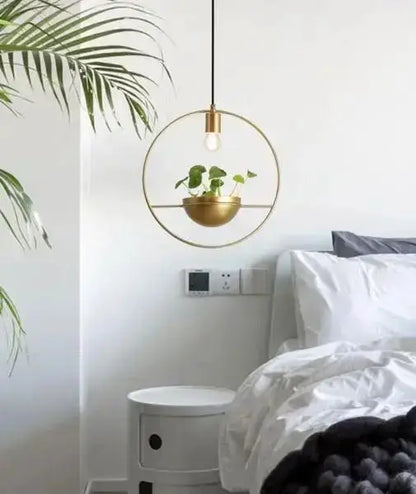 Modern nordic gold planter light pendant, circular brass ceiling fixture with planter bowl and exposed bulb Decorbites on Tampa Home & Garden Store