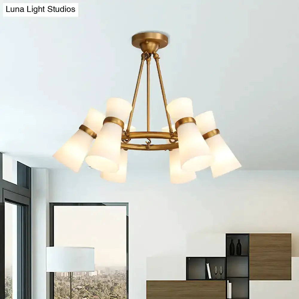 Modern black & gold wide flare pendant chandelier with frosted glass shades for dining room on Tampa Home & Garden Store
