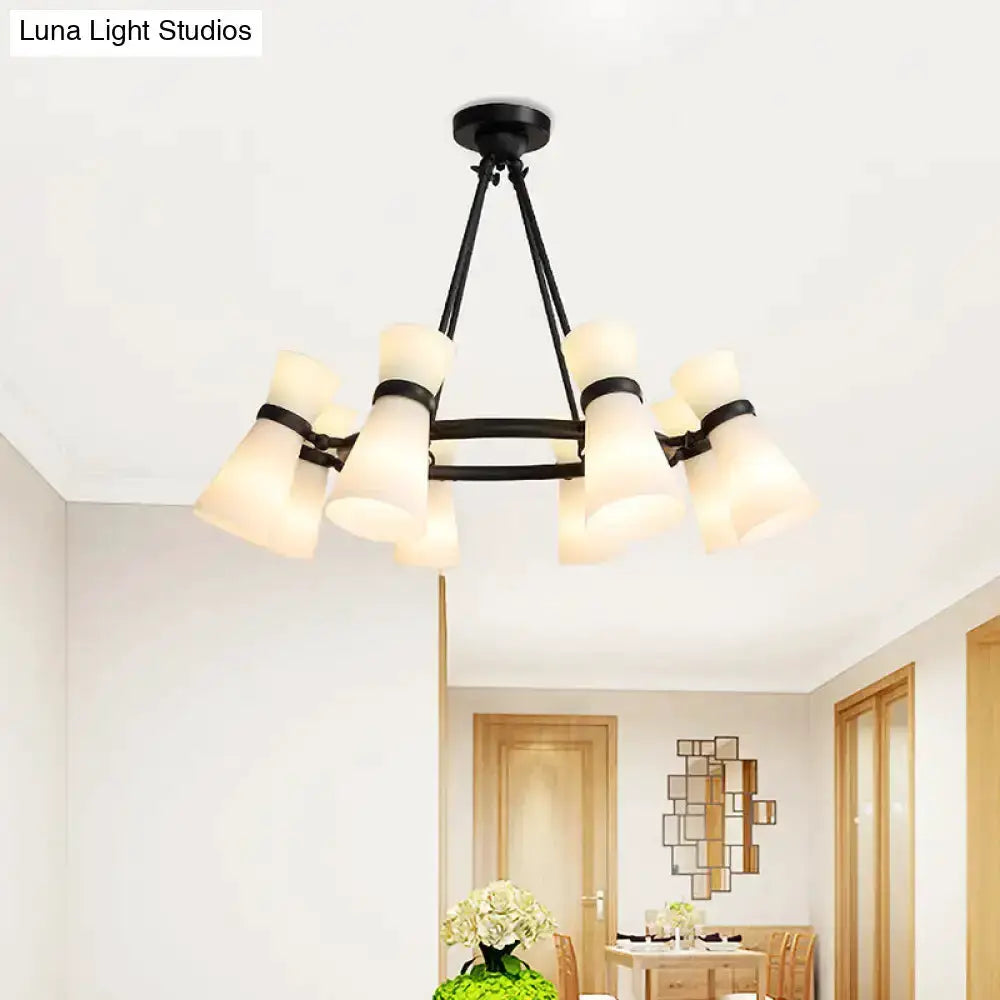Modern black metal eight-light wide-flare pendant chandelier with glass shades Decorbites on Tampa Home & Garden Store