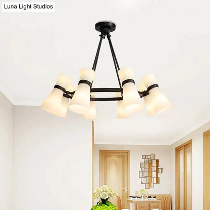 Modern black metal eight-light wide-flare pendant chandelier with glass shades Decorbites on Tampa Home & Garden Store