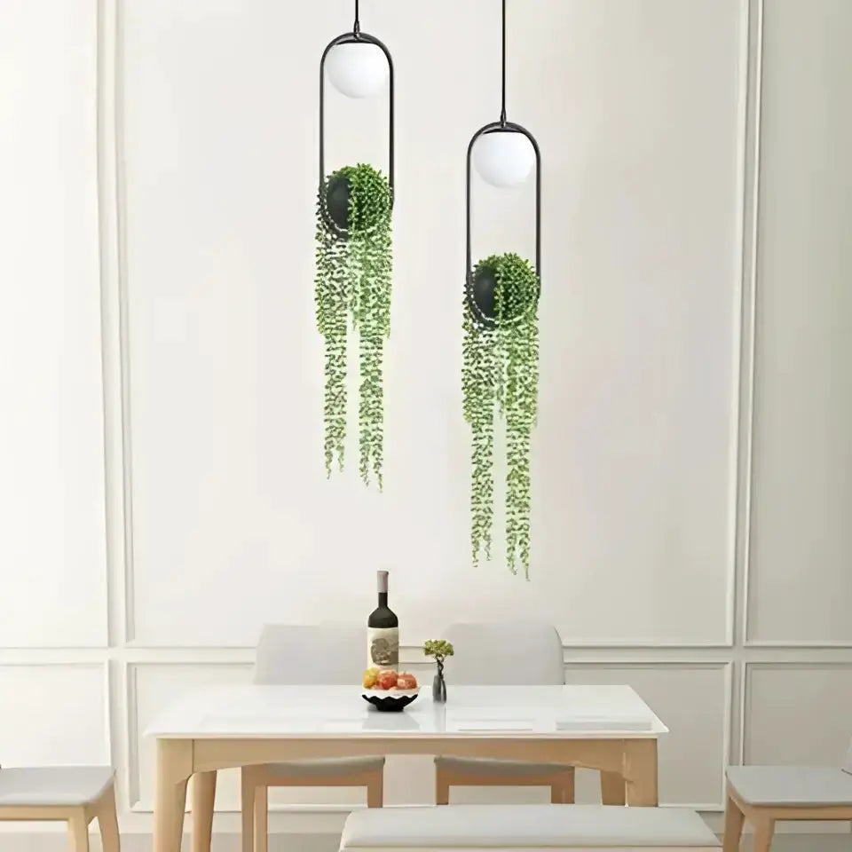 Modern black and white planter pendant light duo with trailing greenery by Decorbites on Tampa Home & Garden Store