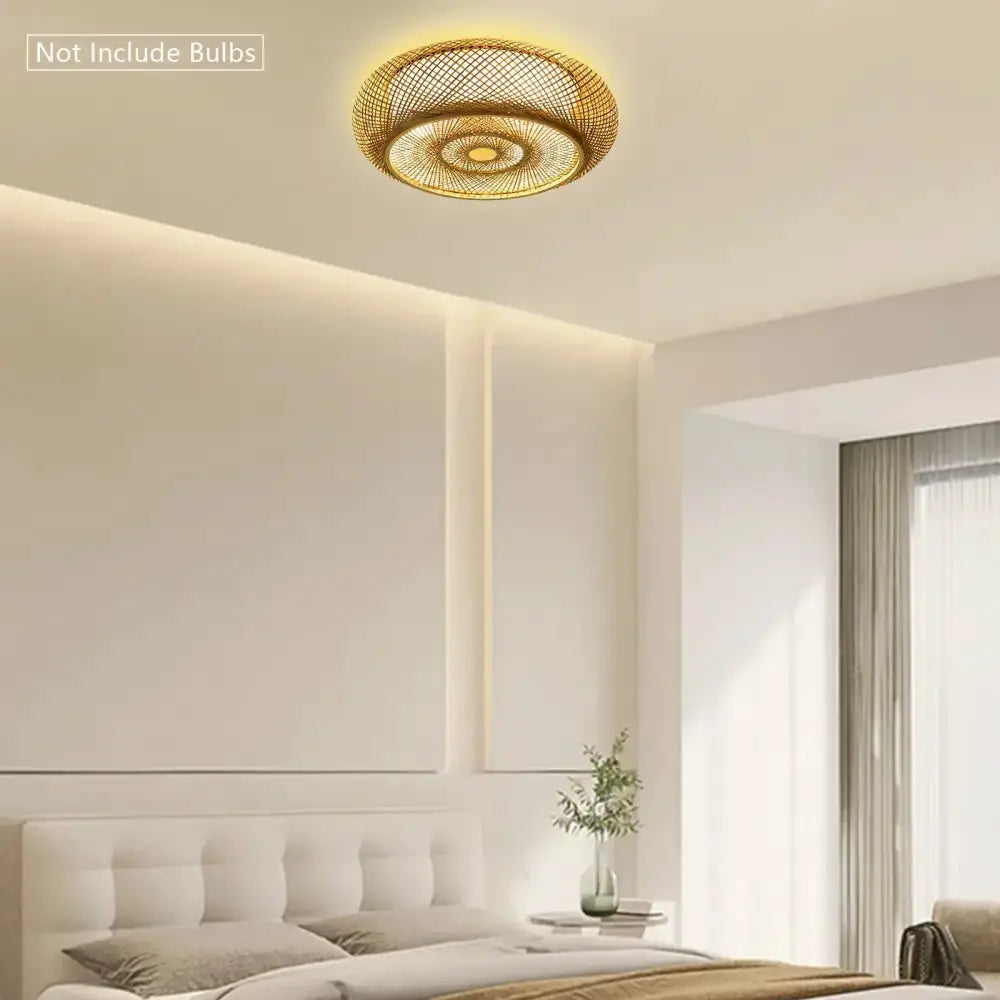 Decorbites modern rattan pendant light ceiling fan with bamboo texture in bedroom on Tampa Home & Garden Store