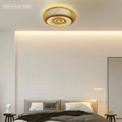 Modern rattan pendant light ceiling fan with bamboo texture, circular woven canopy Decorbites on Tampa Home & Garden Store