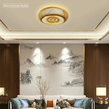 Modern rattan pendant light ceiling fan with bamboo texture, circular woven shade Decorbites on Tampa Home & Garden Store