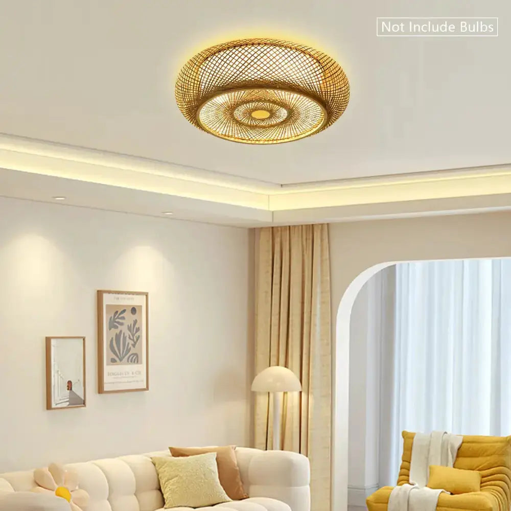 Modern rattan pendant light ceiling fan with bamboo texture in living room on Tampa Home & Garden Store