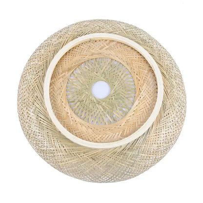 Modern rattan pendant light with natural bamboo texture, circular woven shade on Tampa Home & Garden Store