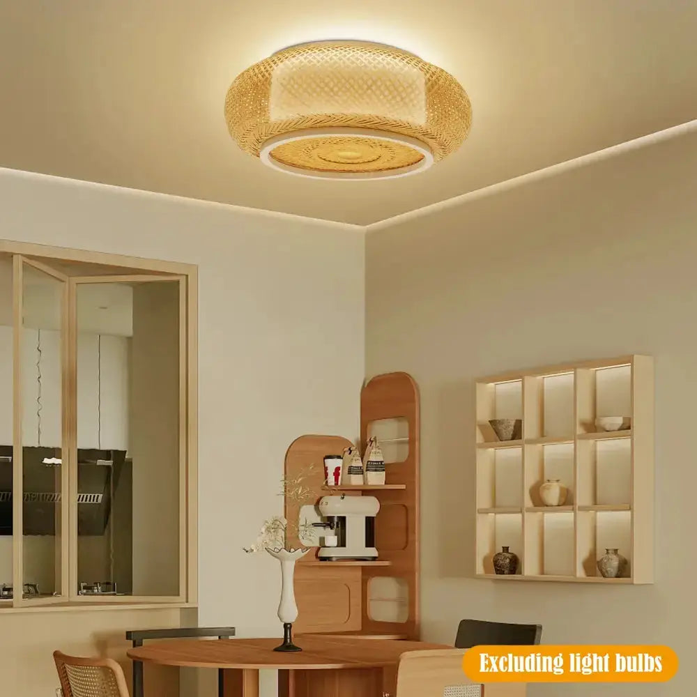 Modern rattan pendant light ceiling fan with natural bamboo texture excluding light bulbs on Tampa Home & Garden Store