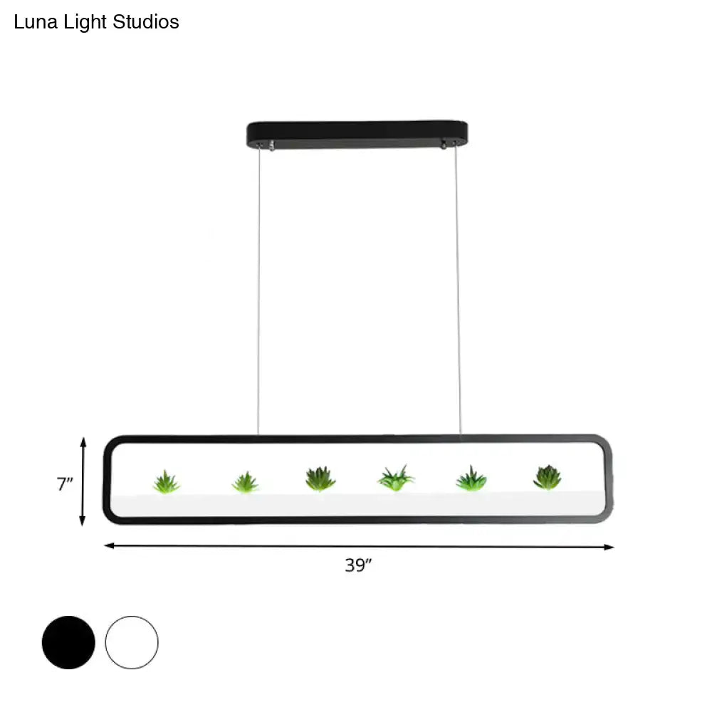 Black LED Succulent Chandelier, 39in long, 7in tall, frame with 7 succulents on Tampa Home & Garden Store