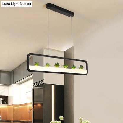 Black LED Succulent Chandelier Decorbites; slim black frame houses six small succulents on Tampa Home & Garden Store