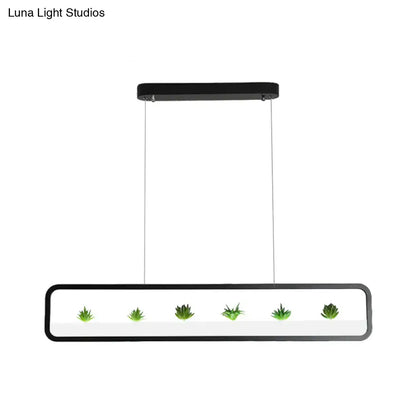 Black LED Succulent Chandelier with a rectangular black frame and small green succulents Decorbites on Tampa Home & Garden Store
