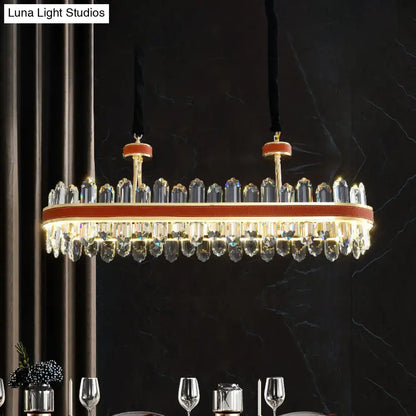 Red Gold Crystal Light chandelier by Decorbites with gold frame and crystal prisms on Tampa Home & Garden Store
