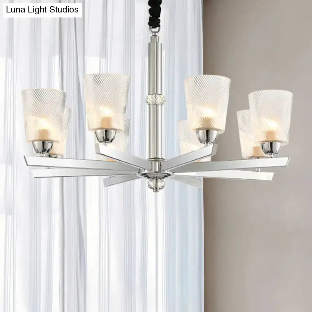 Six-light modern ribbed glass chrome chandelier pendant light on Tampa Home & Garden Store