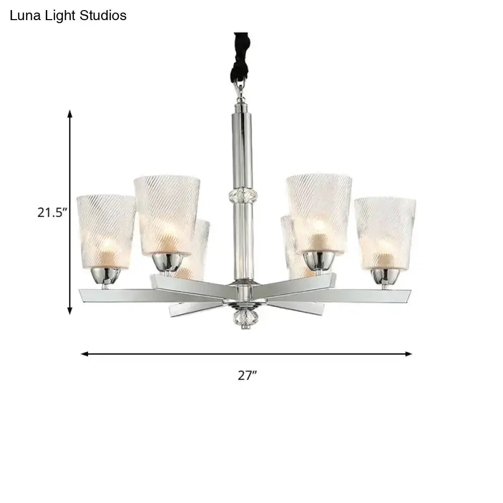 Decorbites modern ribbed glass chrome chandelier 6-light living room pendant with ribbed shades on Tampa Home & Garden Store