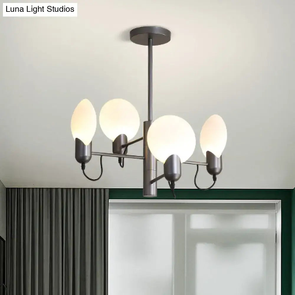 Silver oval ceiling light by Decorbites, five frosted globe bulbs, brushed nickel, flush mount on Tampa Home & Garden Store
