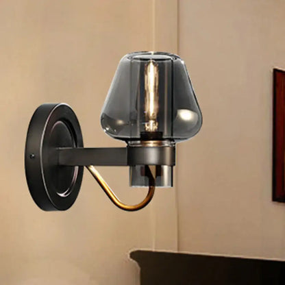 Black Brass Mushroom Sconce by Decorbites featuring smoky gray glass shade and curved brass arm on Tampa Home & Garden Store