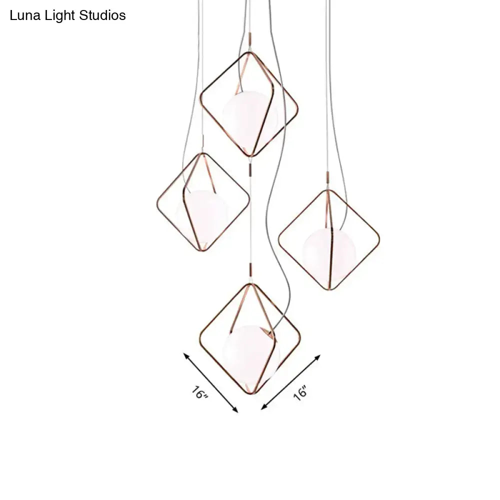 Copper Square Suspension Light pendant cluster with copper wire frames and white glass centers on Tampa Home & Garden Store
