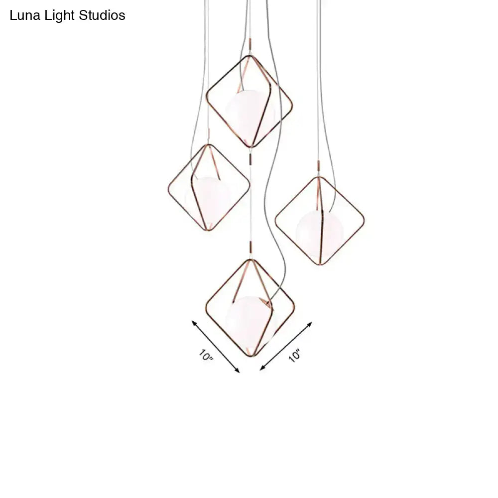 Copper square pendant lights with copper wire frames and white bulbs, 5-pendant Decorbites on Tampa Home & Garden Store
