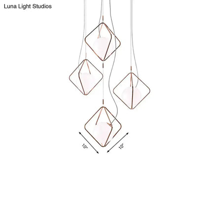 Copper square pendant lights with copper wire frames and white bulbs, 5-pendant Decorbites on Tampa Home & Garden Store