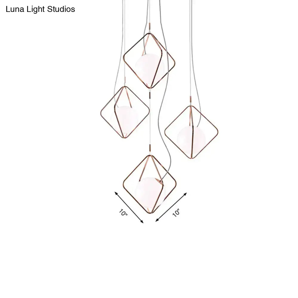 Copper square pendant lights set of four with wire frames and white bulbs for modern home decor on Tampa Home & Garden Store