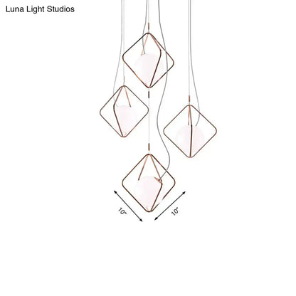 Copper square pendant lights set of four with wire frames and white bulbs for modern home decor on Tampa Home & Garden Store