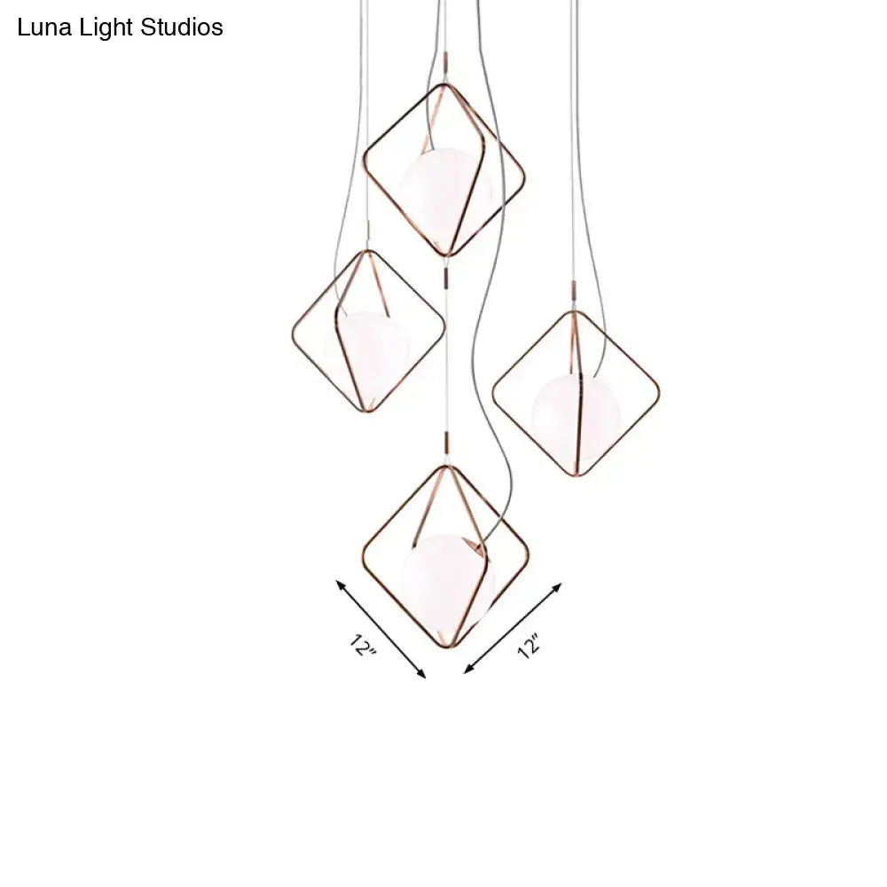 Copper Square Suspension Light set with 4 copper-wire cube frames around white bulbs Decorbites on Tampa Home & Garden Store
