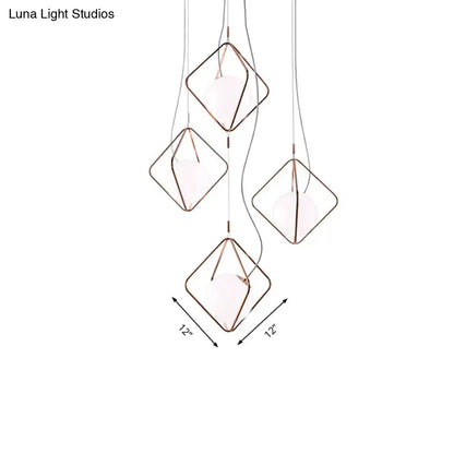 Copper Square Suspension Light set with 4 copper-wire cube frames around white bulbs Decorbites on Tampa Home & Garden Store