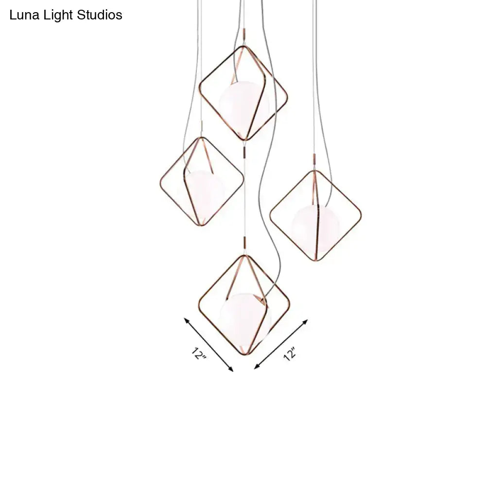 Copper square pendant lights, set of four with cube shades and frosted bulbs, 12-in frames on Tampa Home & Garden Store