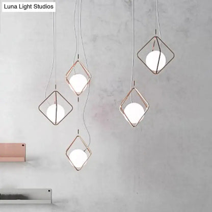 Copper Square Suspension Light pendant with copper frames and white globe bulbs on Tampa Home & Garden Store