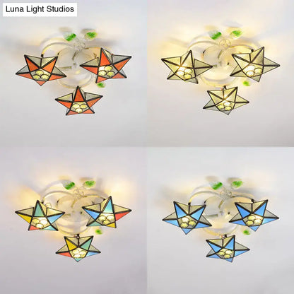 Tiffany Glass Star Ceiling Light, flush mount with stained glass star shades by Decorbites on Tampa Home & Garden Store