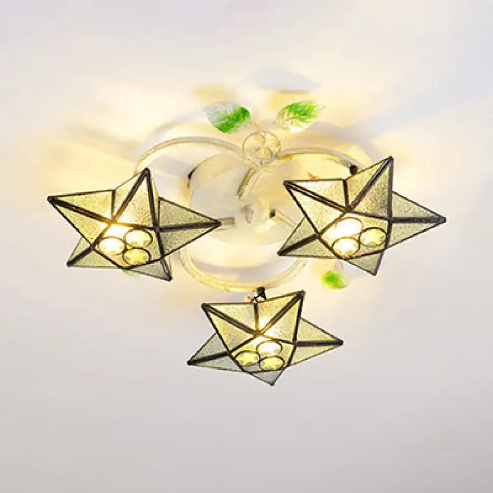 Tiffany Glass Star Ceiling Light 3-light flush mount by Decorbites with glass star shades on Tampa Home & Garden Store