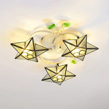 Tiffany Glass Star Ceiling Light 3-light flush mount by Decorbites with glass star shades on Tampa Home & Garden Store