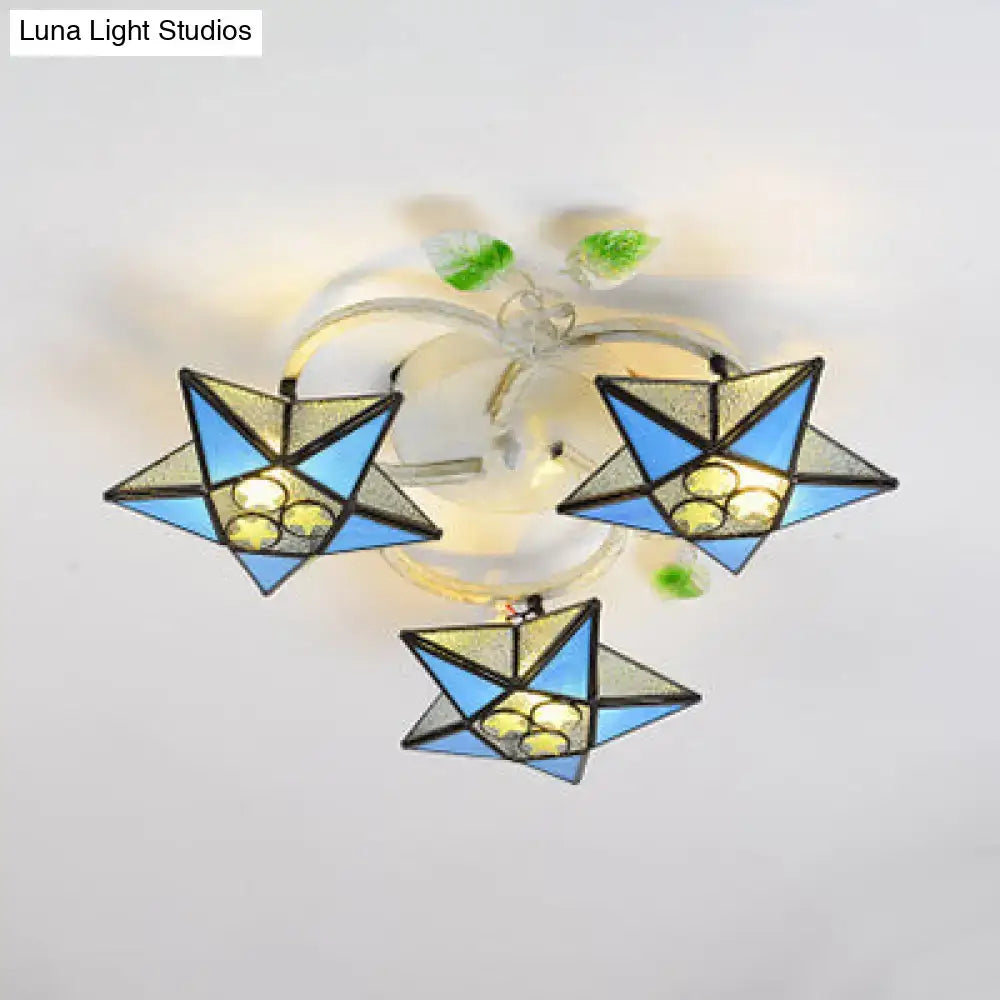 Tiffany Glass Star Ceiling Light by Decorbites; blue and cream stained glass star shades, mount on Tampa Home & Garden Store