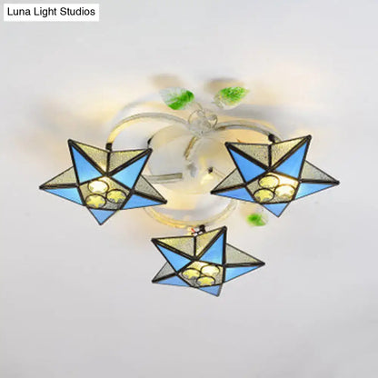Tiffany Glass Star Ceiling Light by Decorbites; blue and cream stained glass star shades, mount on Tampa Home & Garden Store