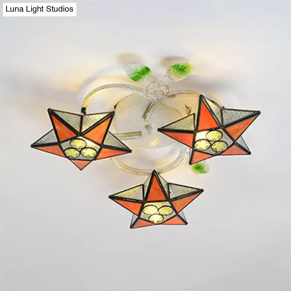 Decorbites Tiffany Glass Star Ceiling Light orange star shades with yellow bulbs flush mount on Tampa Home & Garden Store