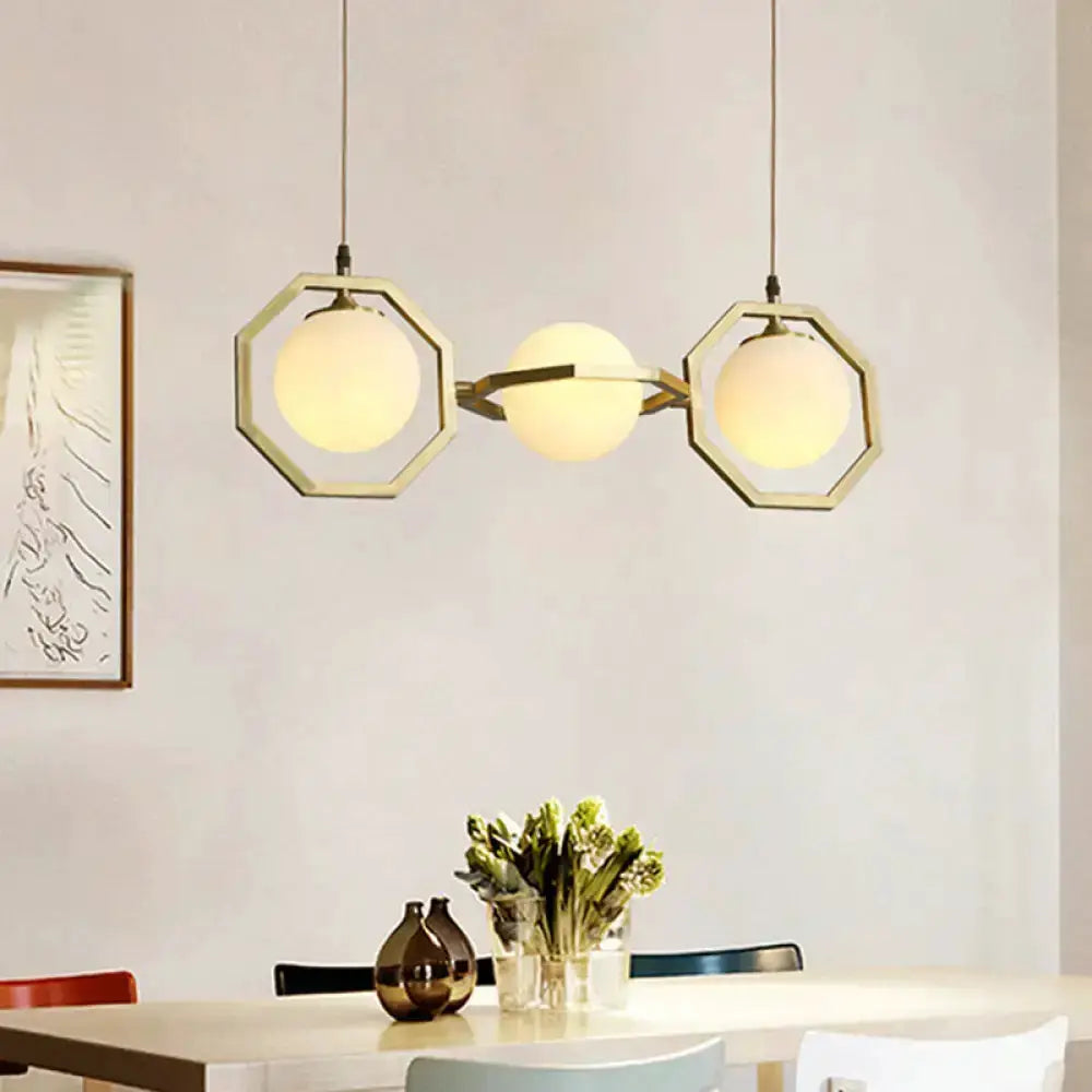 Decorbites gold octagon frosted glass orb pendant light with three globes kitchen island on Tampa Home & Garden Store