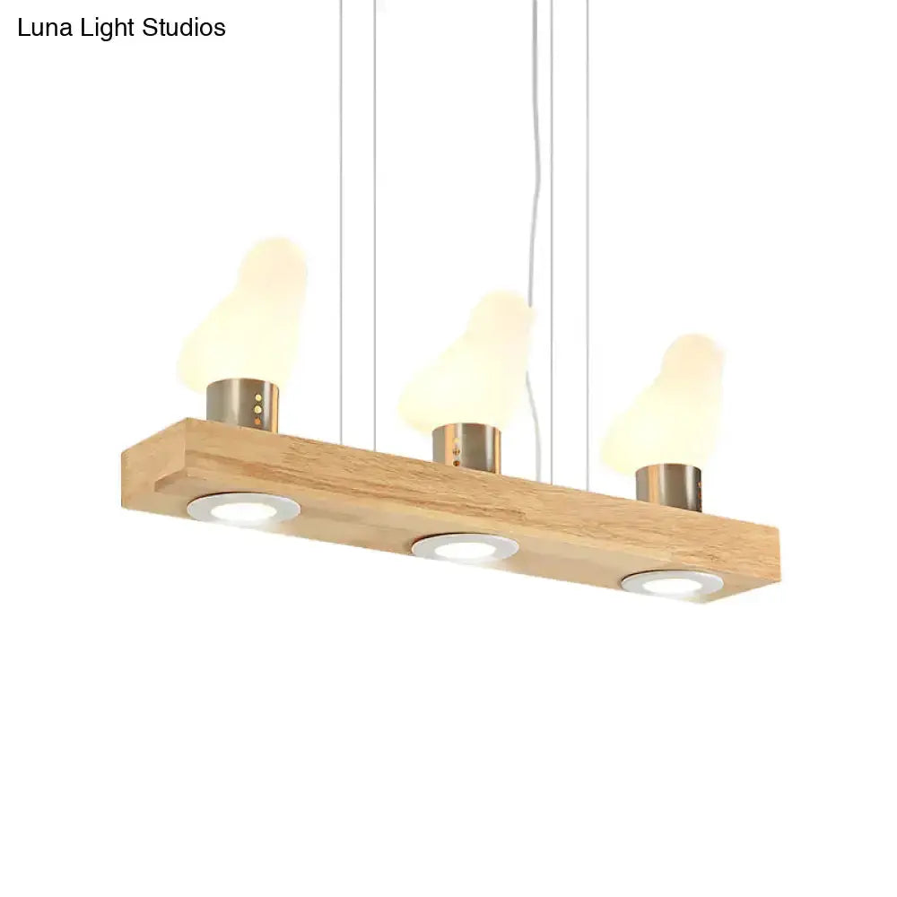 Modern wood and white glass island light pendant with 3 bulbs by Decorbites on Tampa Home & Garden Store