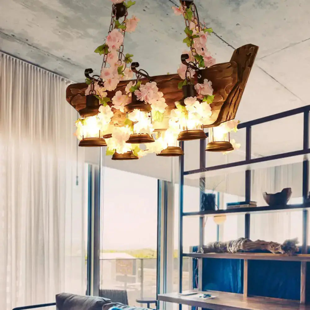 Industrial pink & green ivy pendant light by Decorbites with brass cups and a wooden canopy on Tampa Home & Garden Store