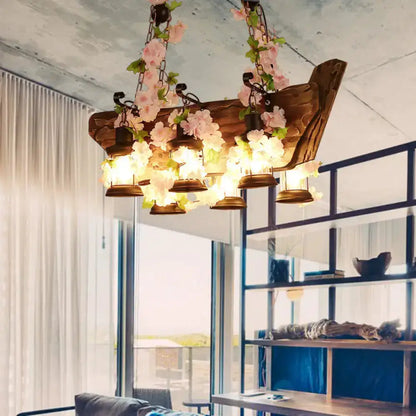 Industrial pink & green ivy pendant light by Decorbites with brass cups and a wooden canopy on Tampa Home & Garden Store